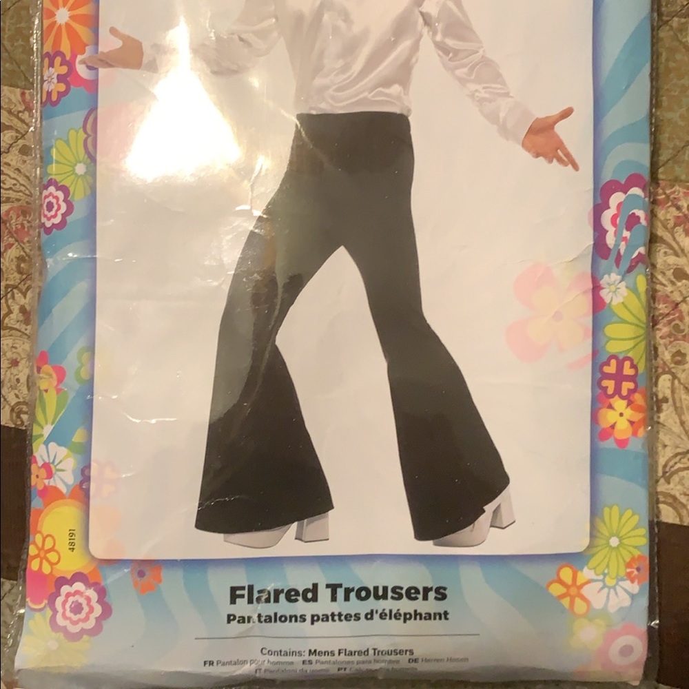 Men’s disco bell bottom pants blk Large